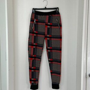 Plaid Jogger Pants with Zipper Pockets | Red Black & Cream | Cozy Chic Sz S/M